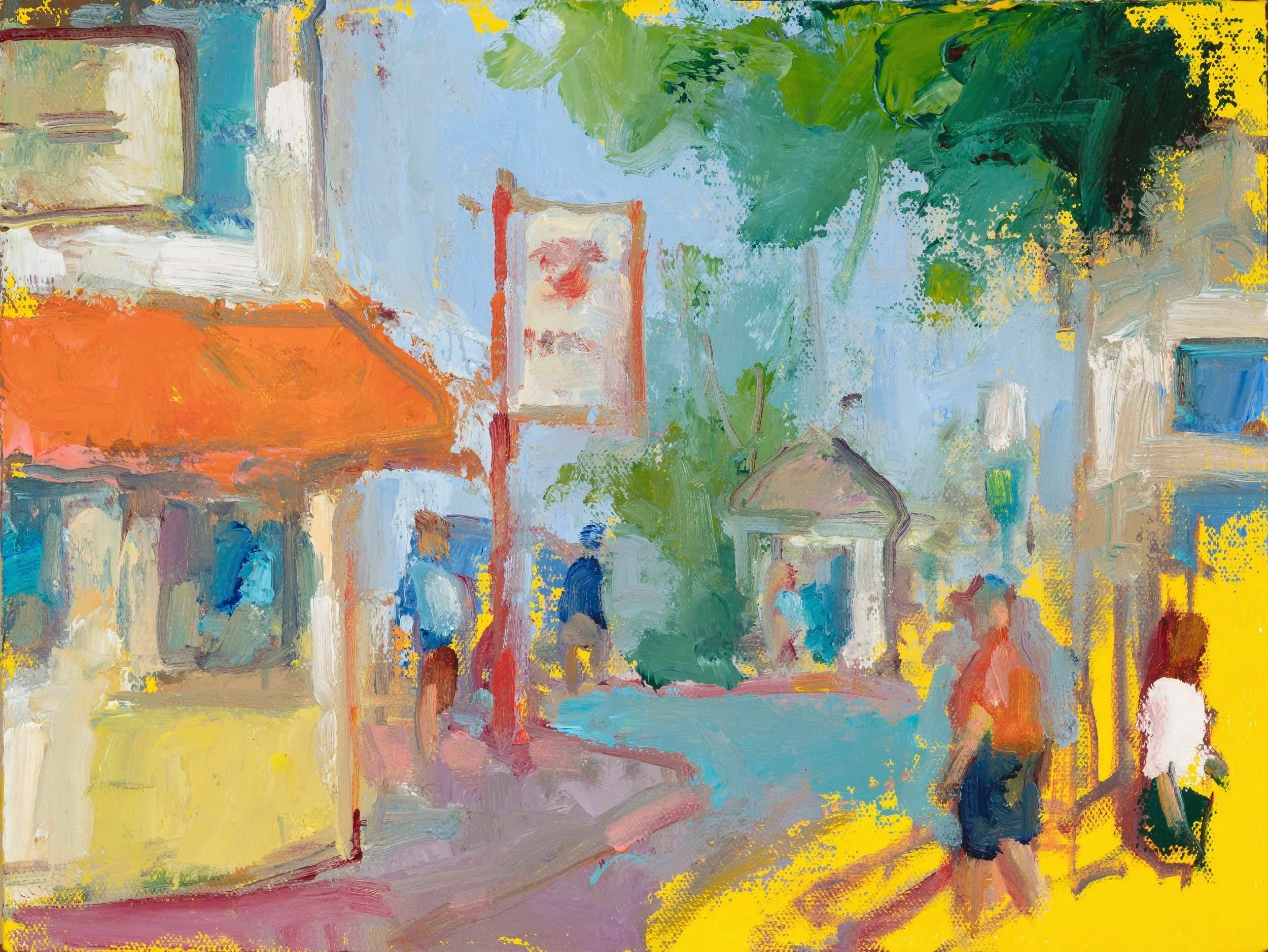 “Provincetown Traffic”,  oil on mounted canvas , 9” x 12”,  2024
