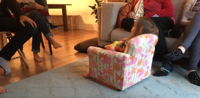 My 2-year-old daughter likes to be in the middle of all the action. You'll often find her in the middle of our circle, joining right in the fun!