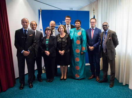 Together with the Drafting Committee of the International Criminal Coourt Bar Association, meeting the President, Prosecutor and Registrar of the ICC, 17 September 2015