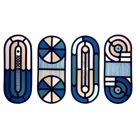 Loop d Loop - a series of contemporary stained glass pieces by Flora Jamieson and Vicki Turner.