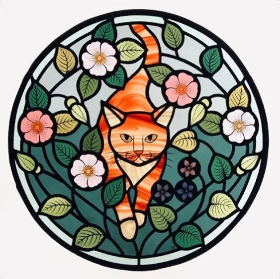🐈🌸🌿
I don&rsquo;t think I&rsquo;ve posted the full version of this sweet stained glass commission for a house in London from earlier this year, so here it is.

Lots of exciting projects ongoing and upcoming, but not much that I can share yet.... p