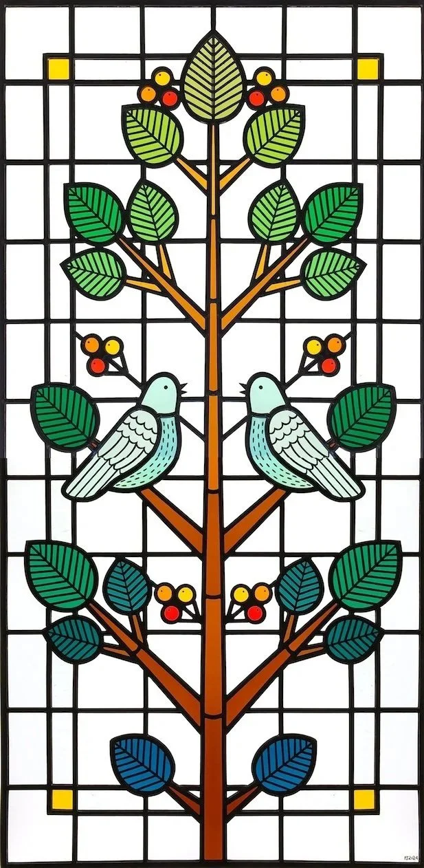 Scandi Birds & Tree Stained Glass Window