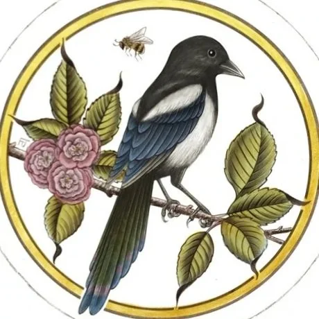 Magpie Hand-Painted Stained Glass Roundel