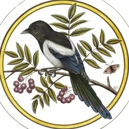 Magpie Hand-Painted Stained Glass Roundel