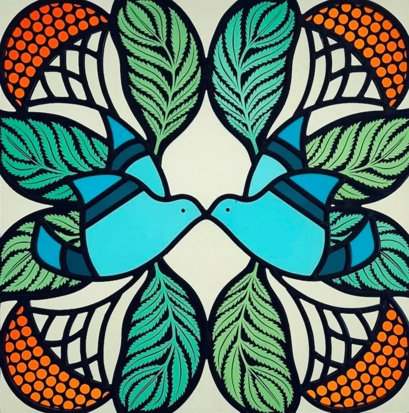 Blue Birds & Rowan Tree Stained Glass Window