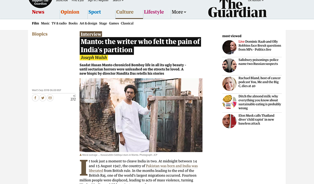 Manto: the writer who felt the pain of India's partition