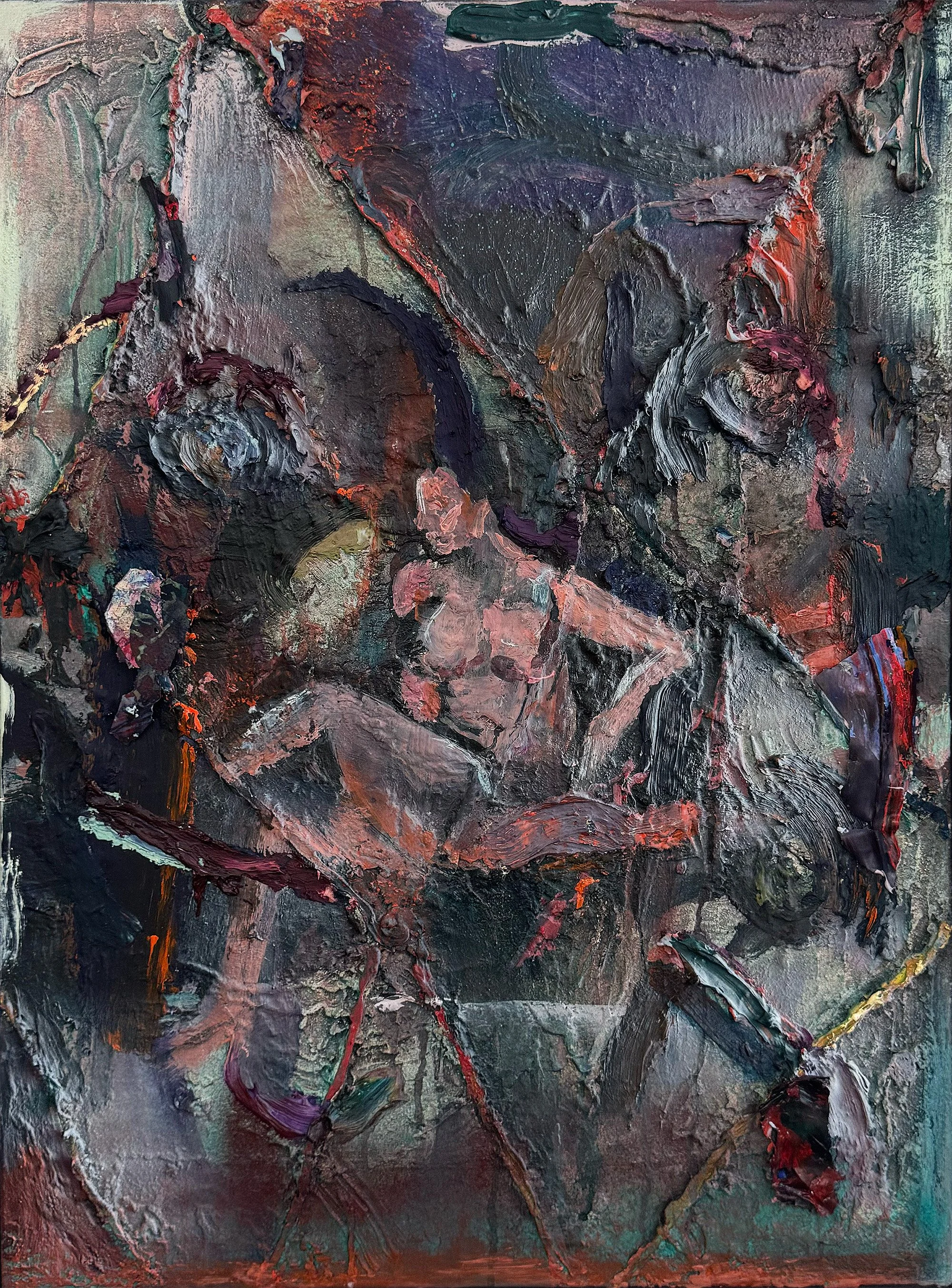  Scary Head with figure (after Boucher)  Mixed media on canvas   53 × 75 cm   2026  © Jasper Elliott    