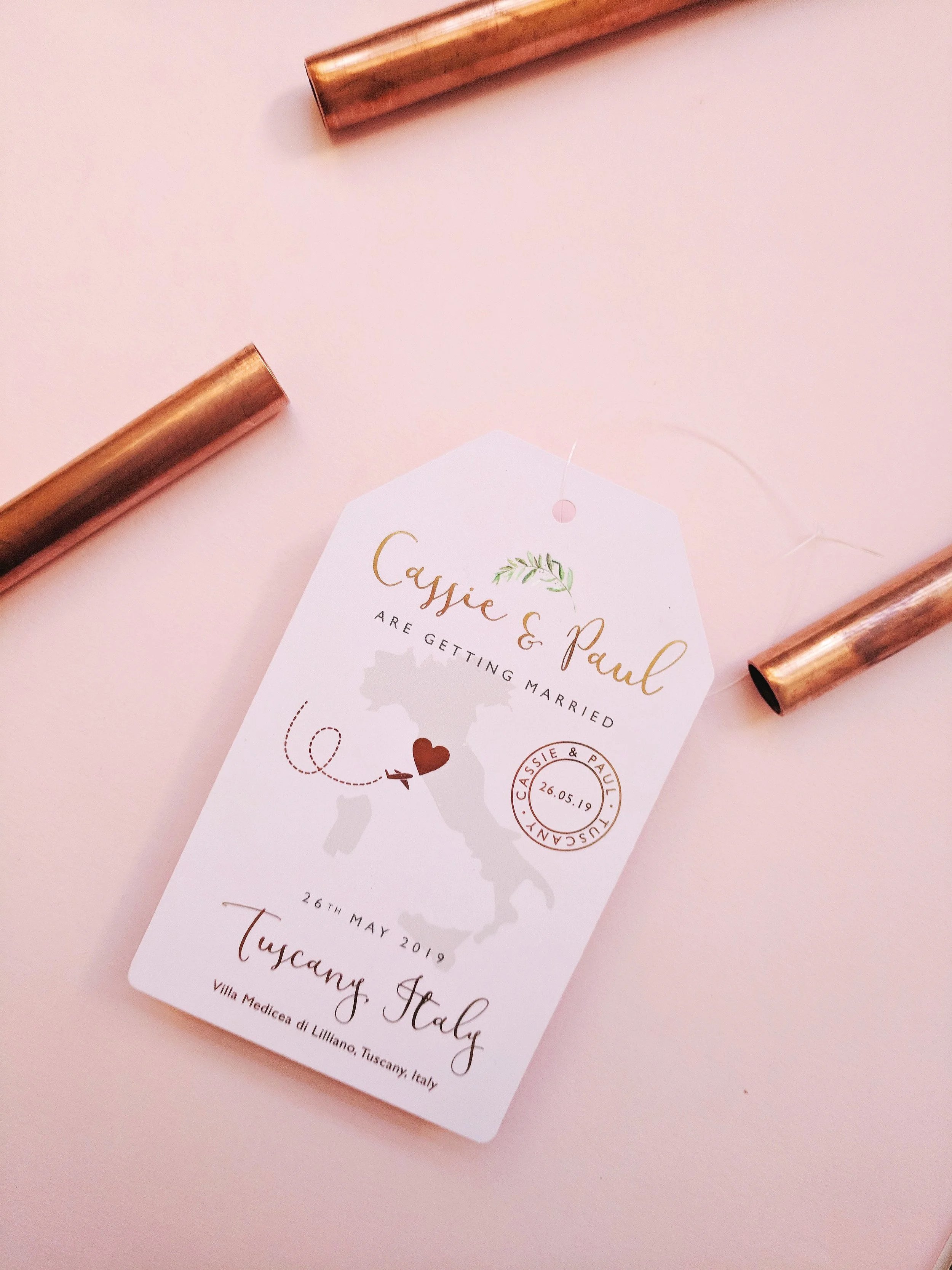 Cassie & Paul’s die-cut luggage tags