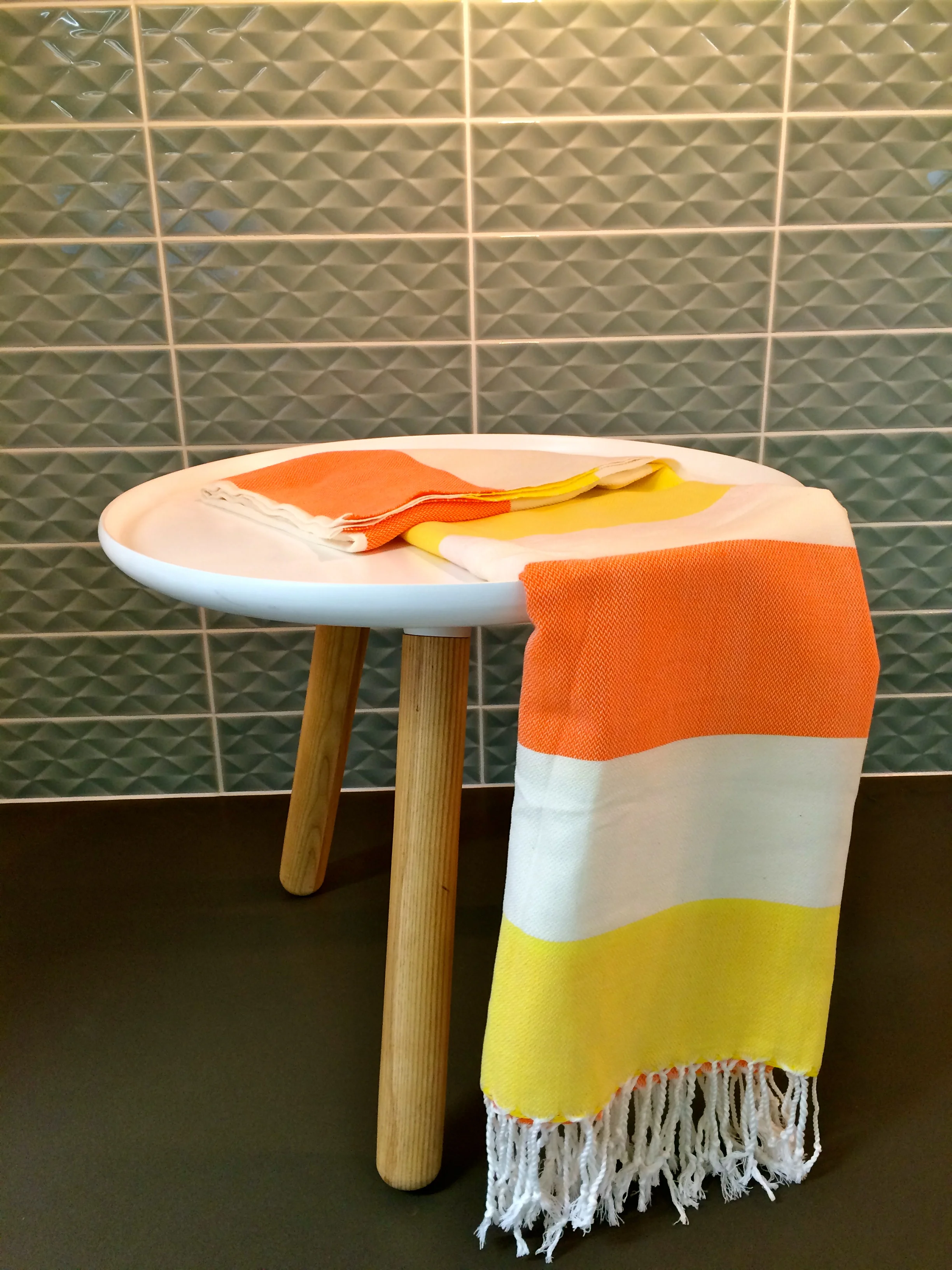 Bodrum Yellow Orange Luf Turkish Towel Pestemal table.jpg