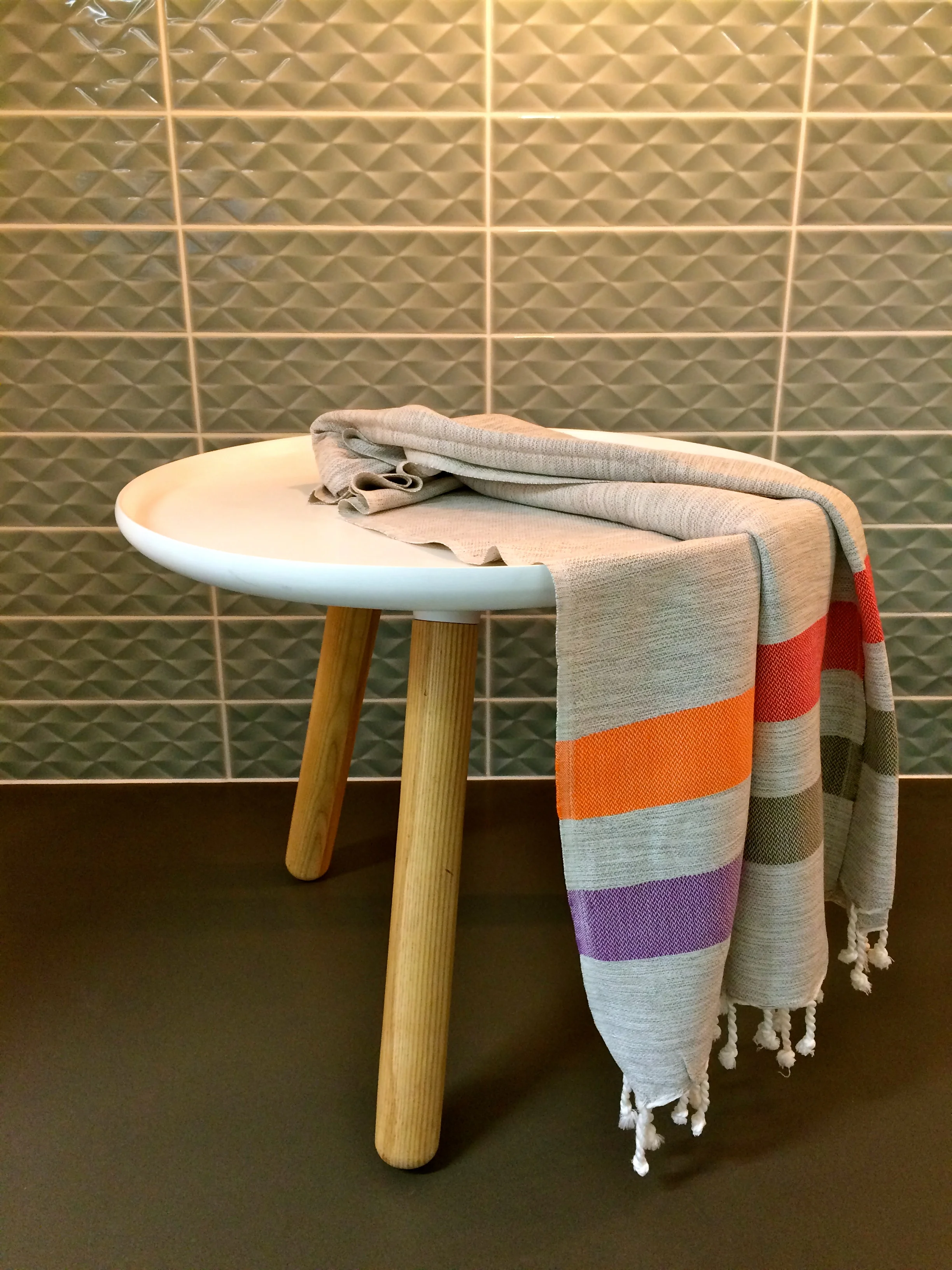 Fethiye Colourful Olive Luf Turkish towel pestemal table.jpg