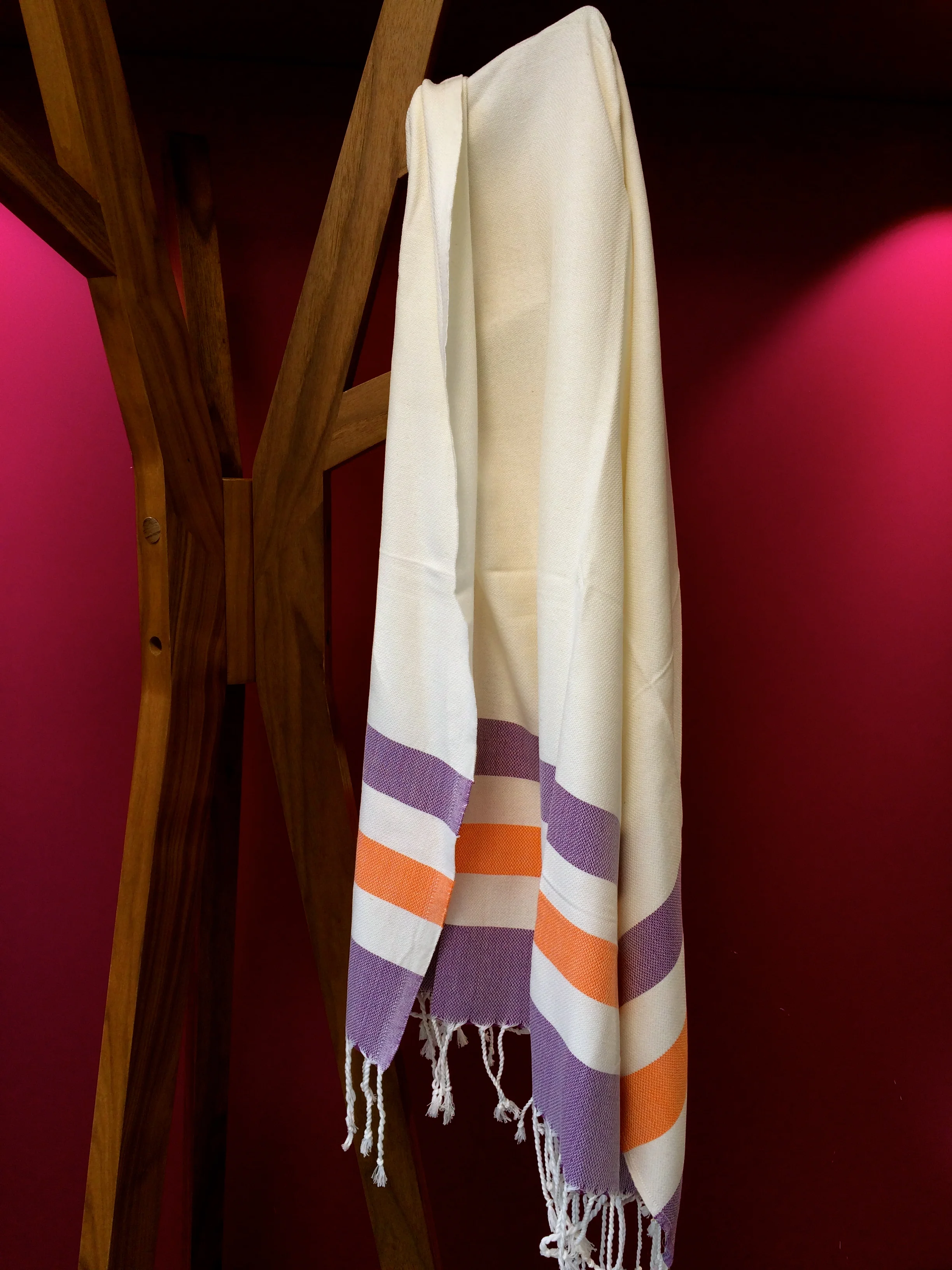 Cesme Violet Orange Turkish Towel Pestemal hanger.jpg