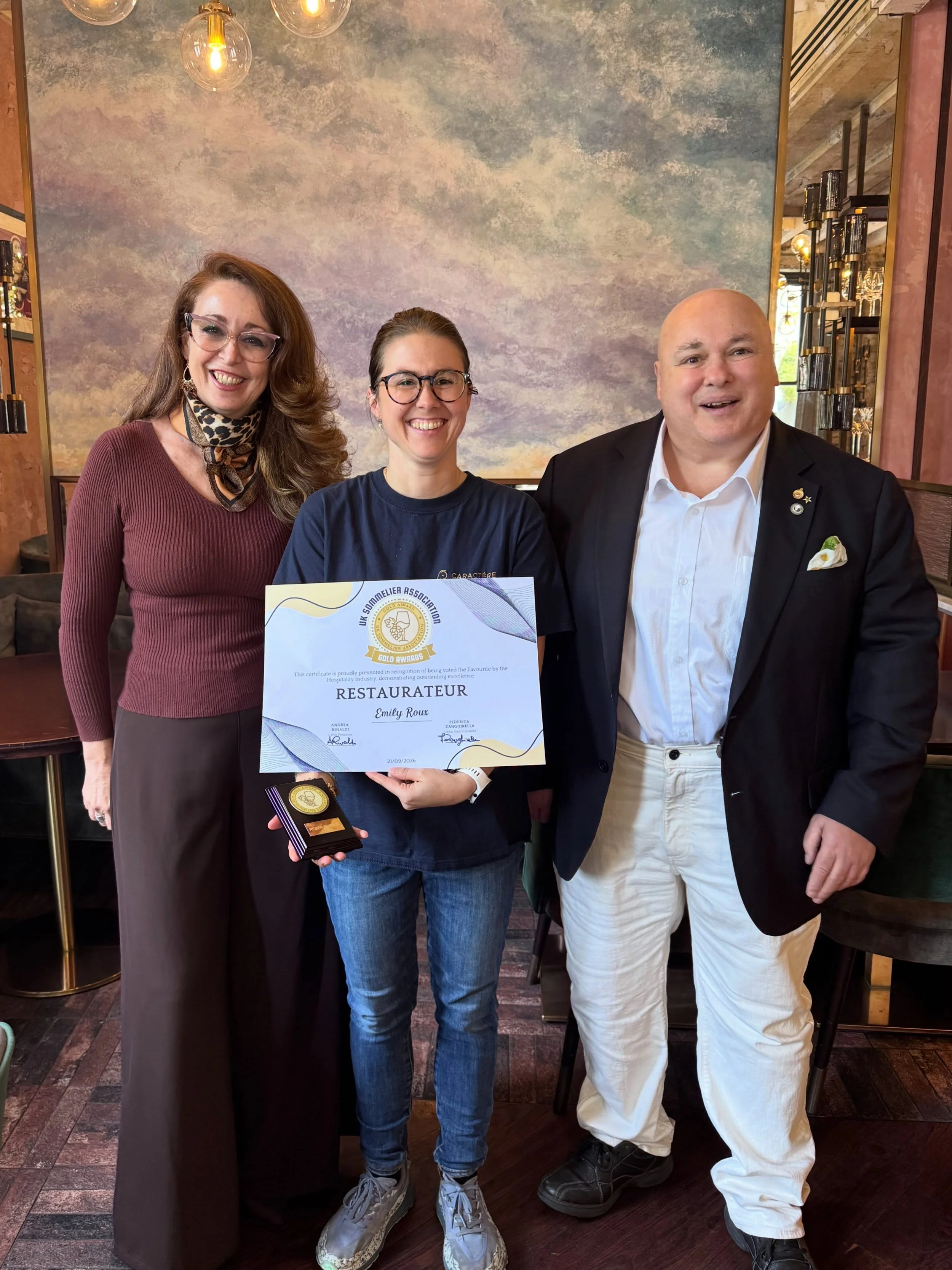 This morning, we delivered a couple of awards that mean something slightly different: the industry voted.

The Gold Award for Favourite Restaurateur went to Emily Roux of Caract&egrave;re, a restaurant that clearly has a lot of love behind it.

And t