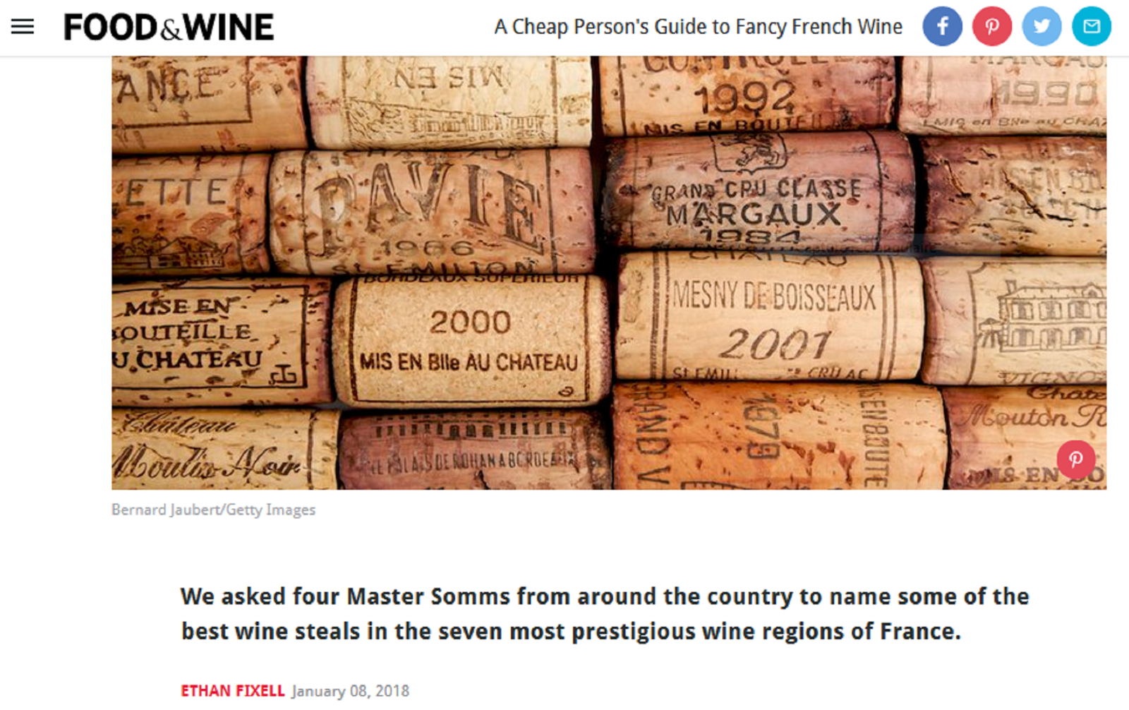 Food & Wine Magazine, Ethan Fixell, 8 January 2018