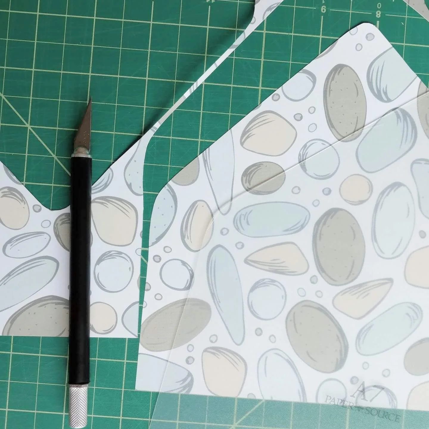 Skipping Stones suite envelope liner, part of the Meekly Yours wedding collection .