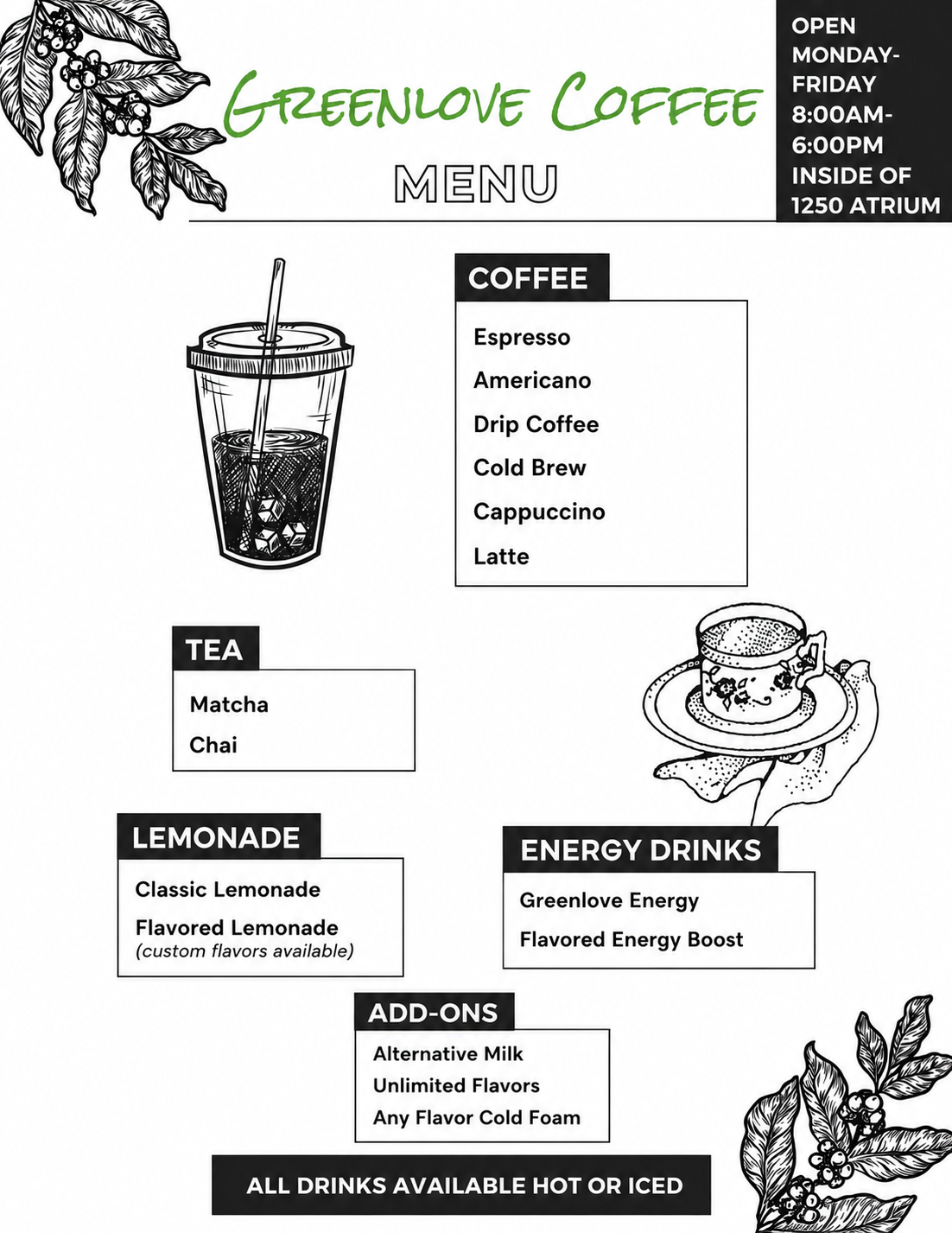 Greenlove Coffee Menu