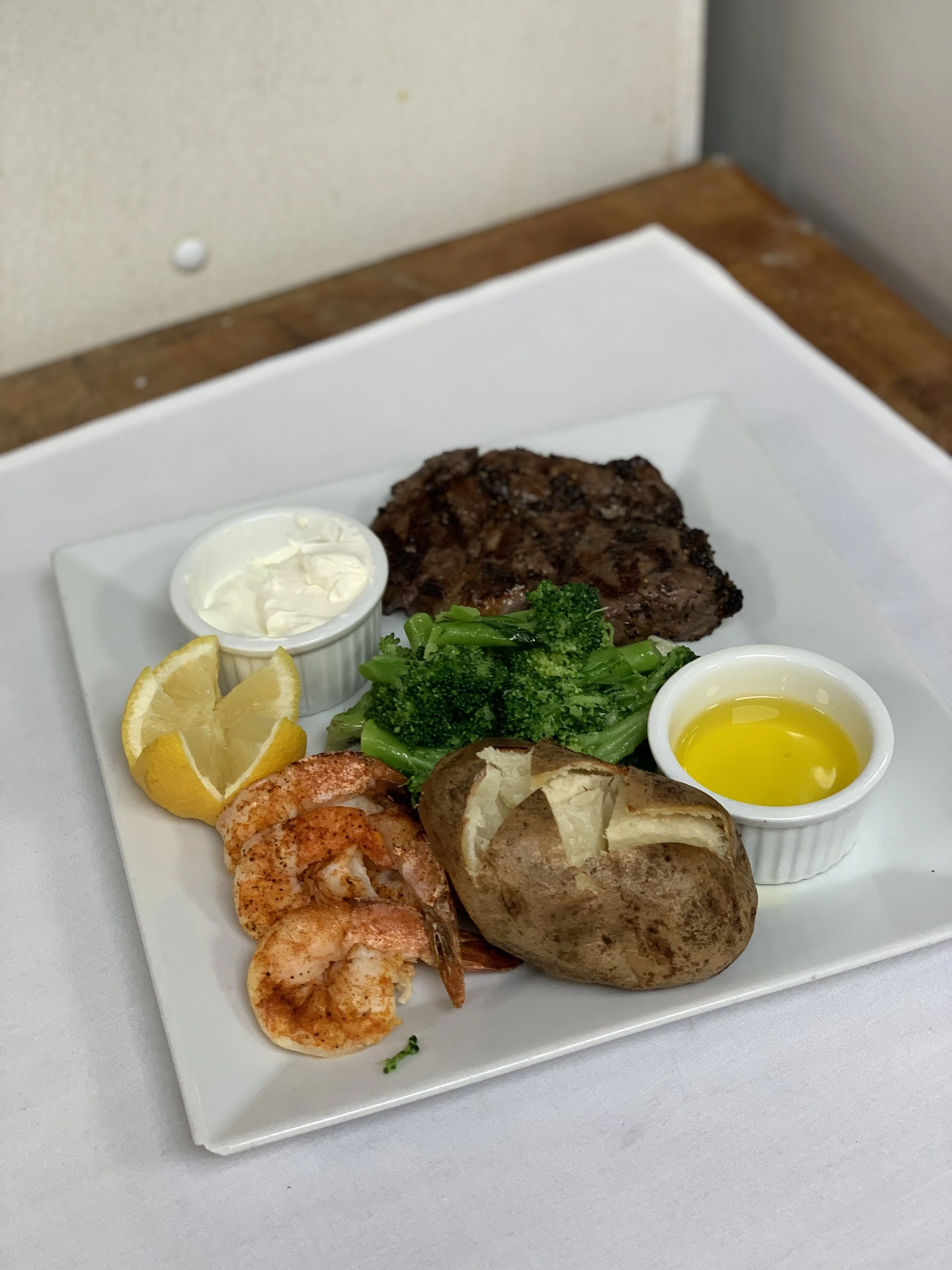 Surf and turf with shrimp and steak? Yes please! (Please note: this item was listed on our “specials menu” and may currently not be available).