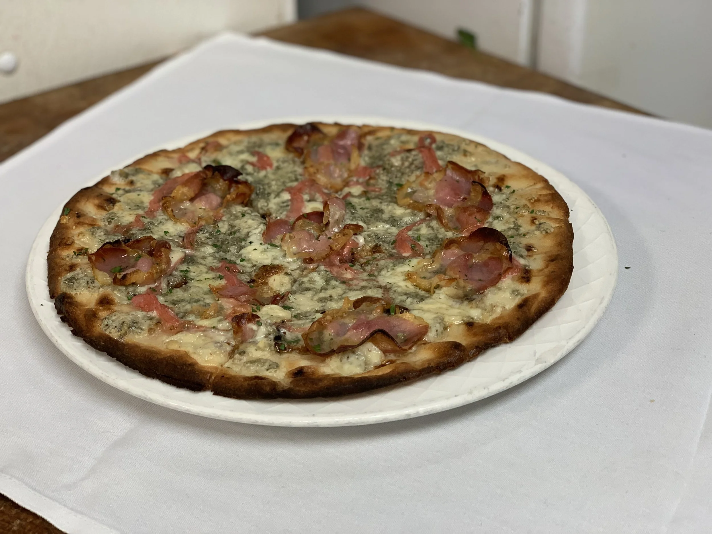 The pancetta and gorgonzola pizza is a house favorite at furci’s!