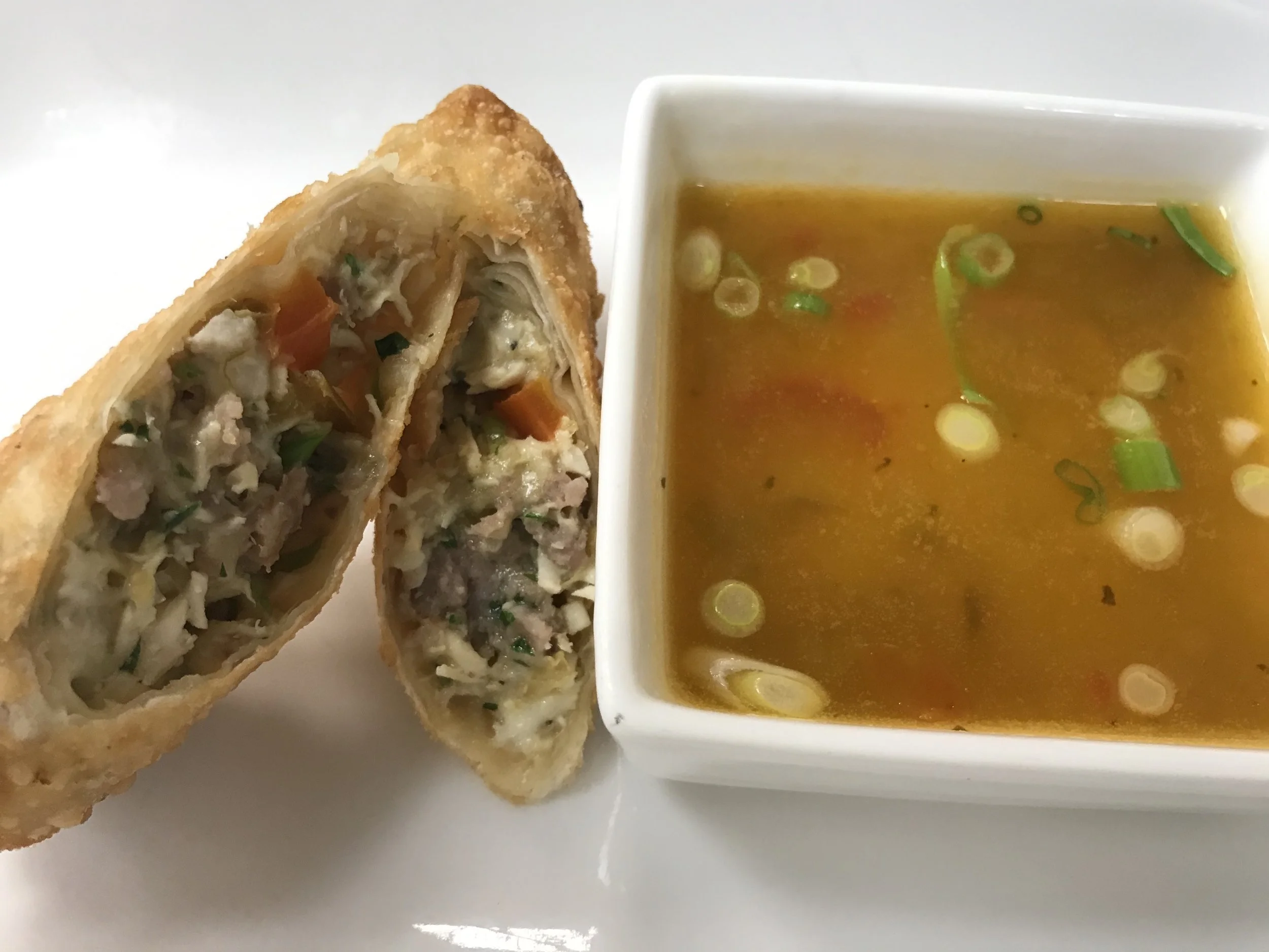 Our chicken scarpariello egg rolls are super delicious and served with our ‘scarp sauce’! Yum! (Please note: this item was listed on our “specials menu” and may currently not be available).