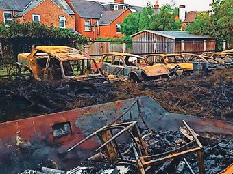 Aftermath of the fire near the Oxford MINI Plant