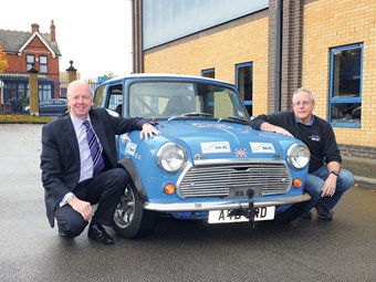 David Keene, CEO of Leacy Classics (left) and Julian Fishwick, previous owner of the Min-its next to Mini-its demo Mini.