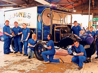 The platform of Ford apprentices who worked on the 1935 Ford BB van.