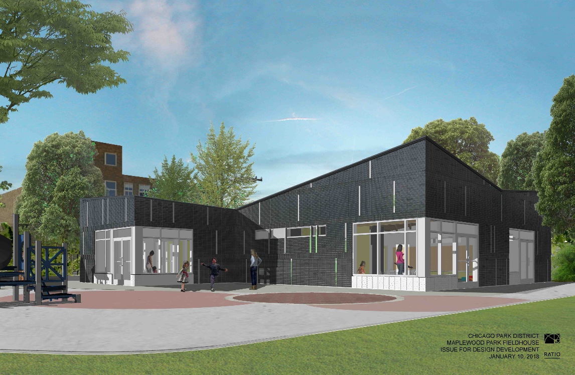 Maplewood Park's new Field House is scheduled to break ground in August of 2018. Construction completed on Thursday, June 20, 2019. The Maplewood Ball Field has also re-opened due to a grant from Chicago Cubs Cares and LISC Chicago.