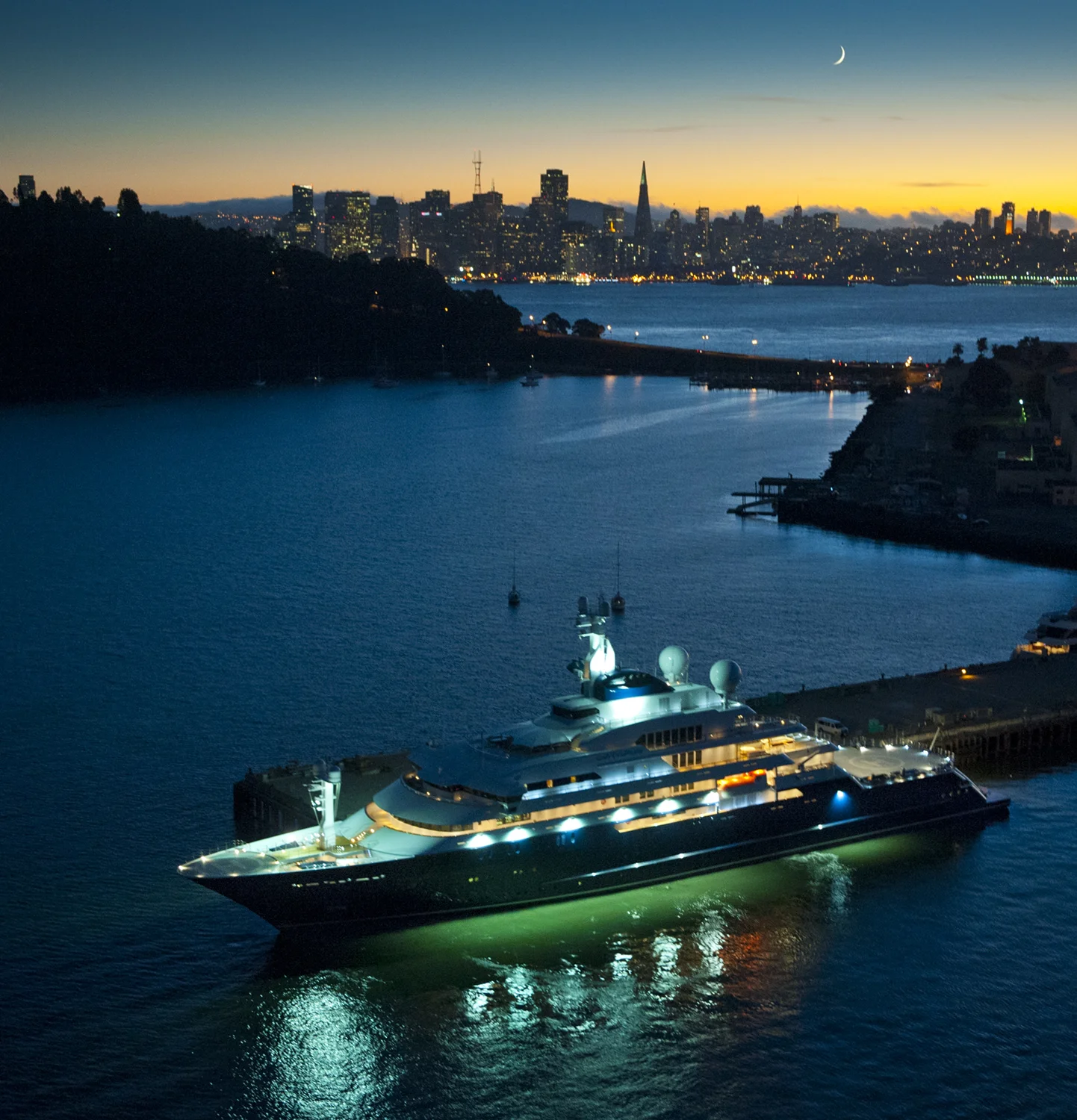 Paul Allen's mega yacht 'Octopus' berthed at Treasure Island for servicing by Bay Ship and Yacht San Francisco, CA USA