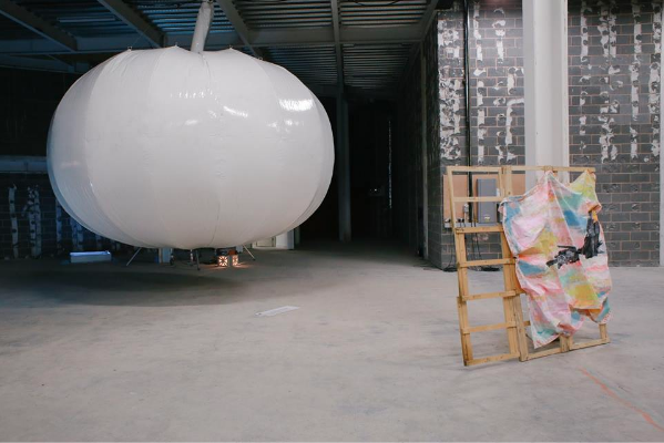 Ant Hamlyn - The Boost Project (left), Anna Garrett - Glitter. Garden. Garbage (right). Photo by David Severn. This image provides context for how the work will be shown