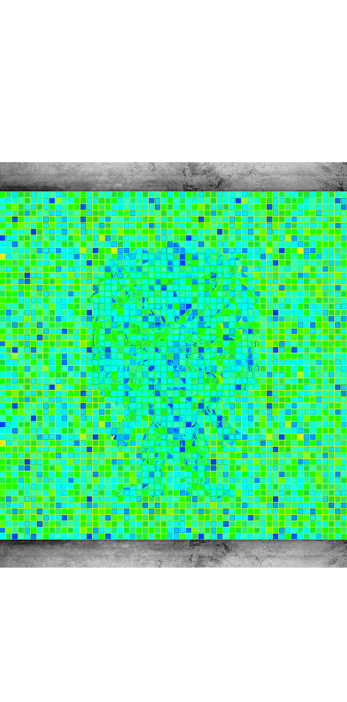 Colorful mosaic tile art of Predator funko pop.