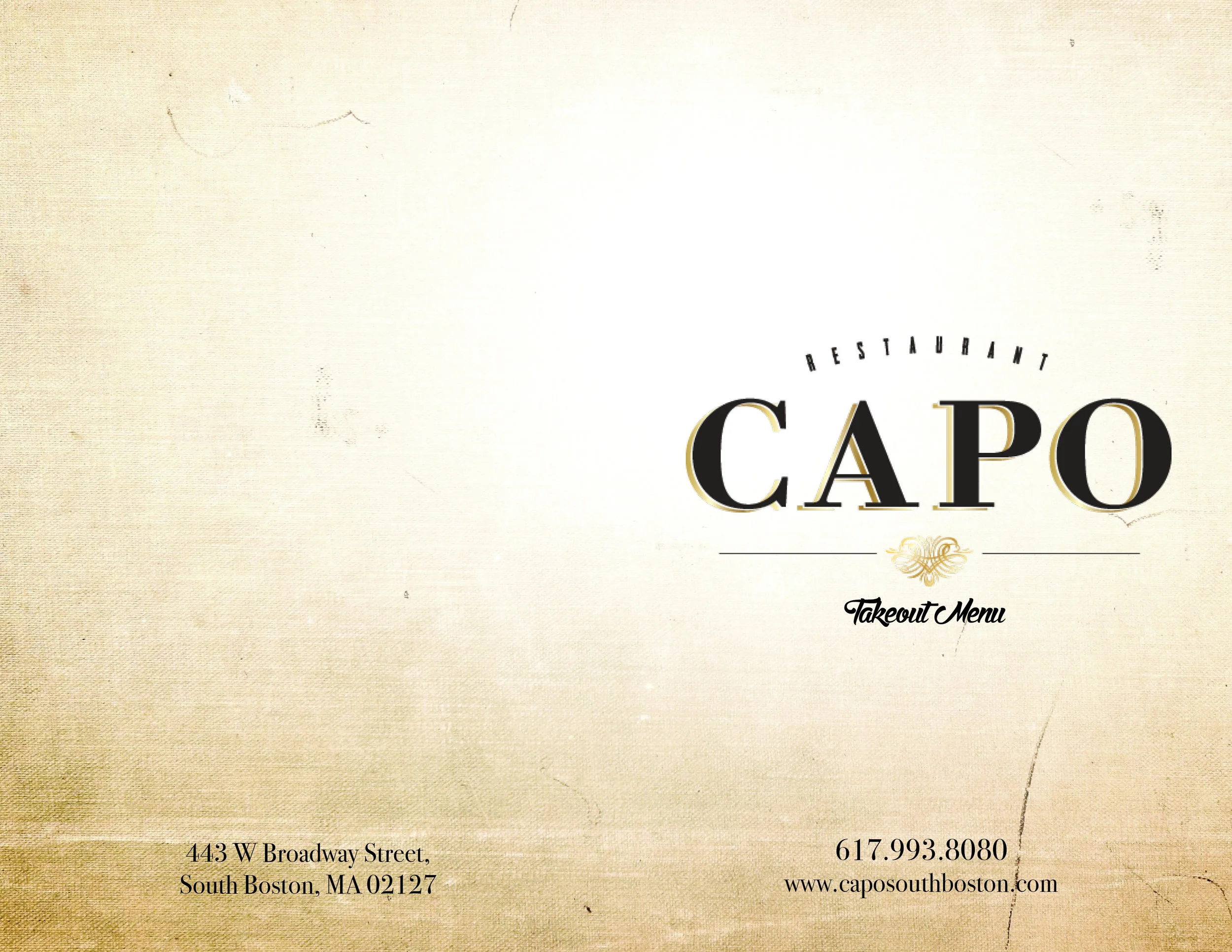 Exterior of folding takeout menu.