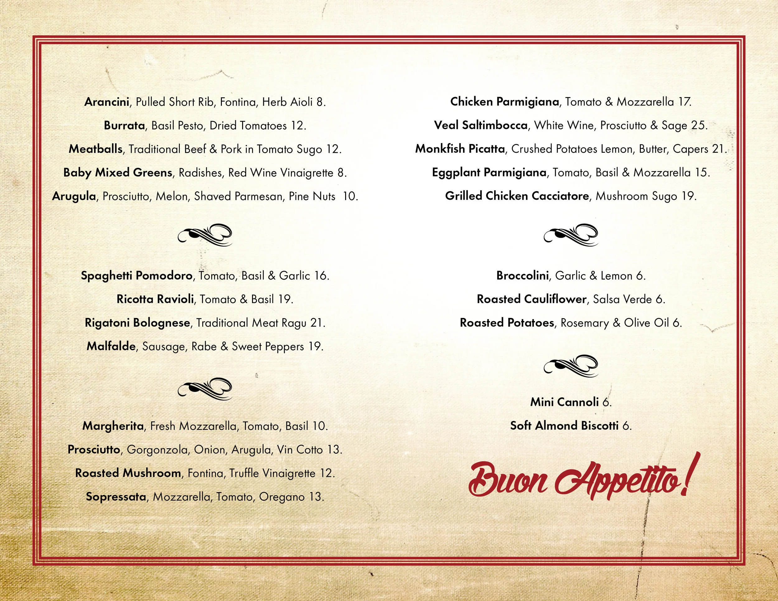 Interior of folding takeout menu.