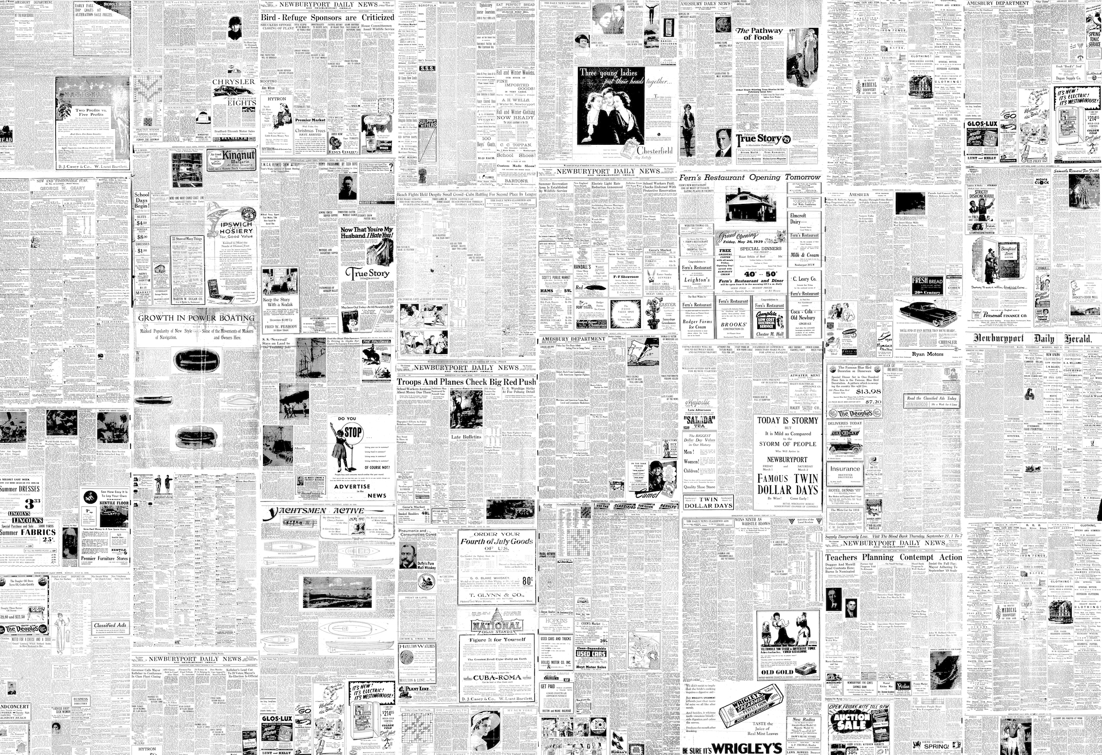 Wallpaper design using the town’s historic newspaper clippings