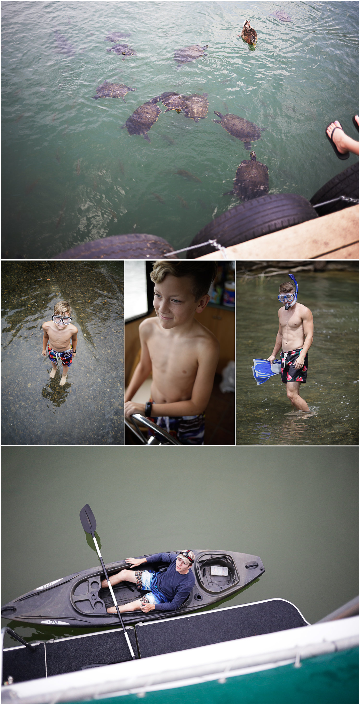 The boys swim in Dale Hallow lake with their snorkel gear | Our Dale Hallow House Boat Adventure | J.B. TOLS