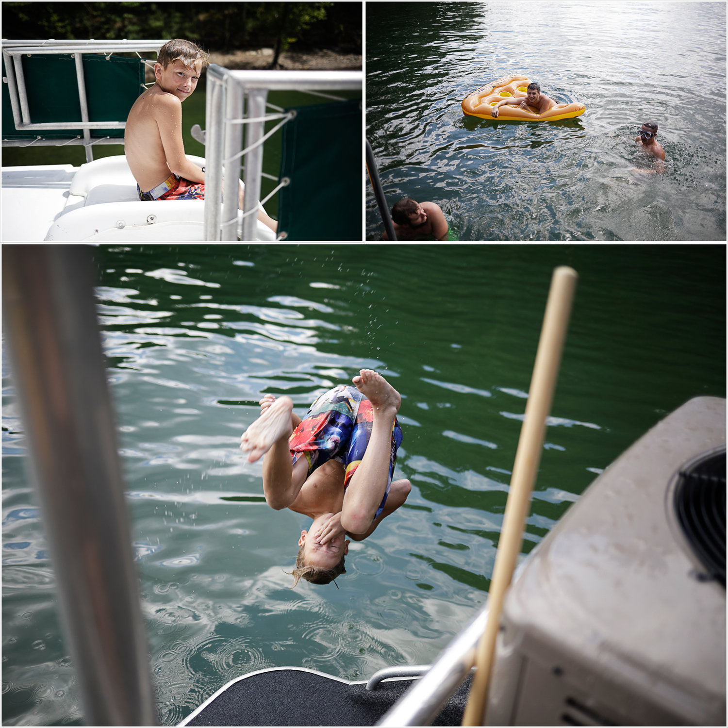 The kids jumping off of the houseboat | Our Dale Hallow House Boat Adventure | J.B. TOLS