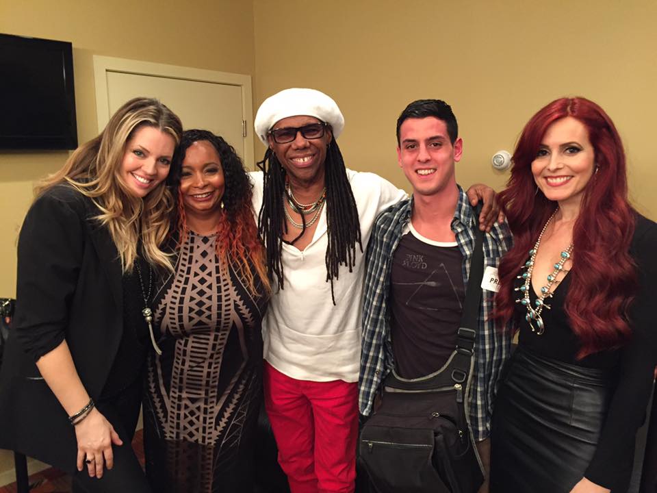 April, 2016 Jerome Coffey with Nile Rodgers , filming at the 2016 FOLD Festival Gala for "The Lounge" Produced by SpotOn Media Group . Kellyann Perdie, Christine Clarke Gerani, Nile Rodgers, Jerome and Victoria Faiella