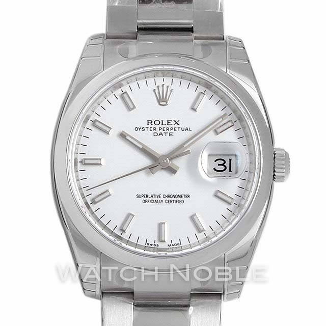 skud Kvittering excitation Rolex Oyster Perpetual Date 34mm White Dial Stainless Steel 115200