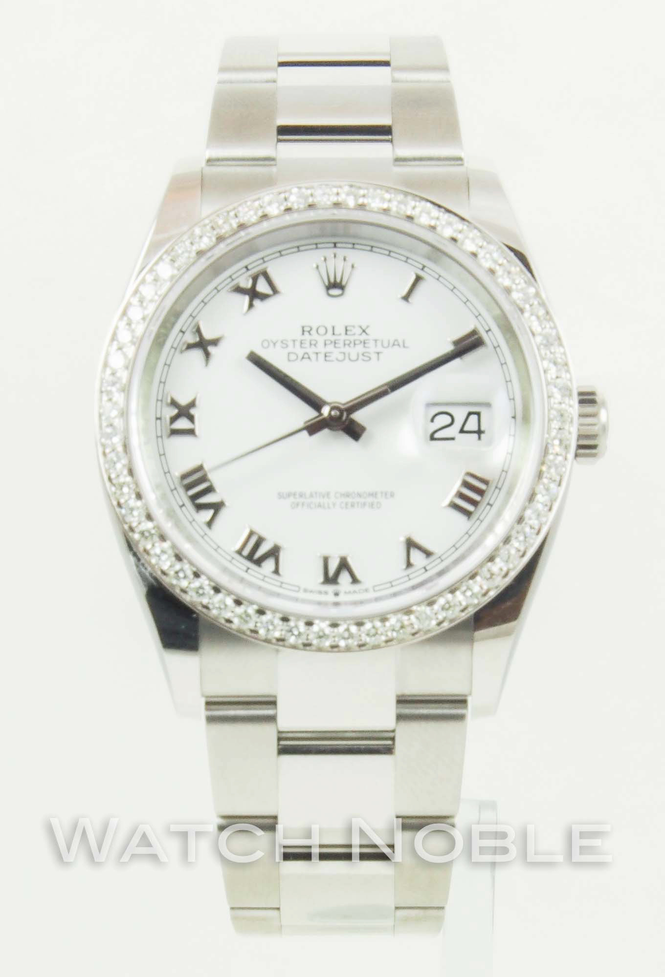 Rolex Datejust 36mm White Roman Dial &amp; Diamond Bezel on Oyster Bracelet 126200 