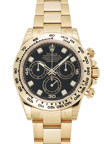 Rolex Cosmograph Daytona Black Dial with Diamonds 18K Yellow Gold 116508