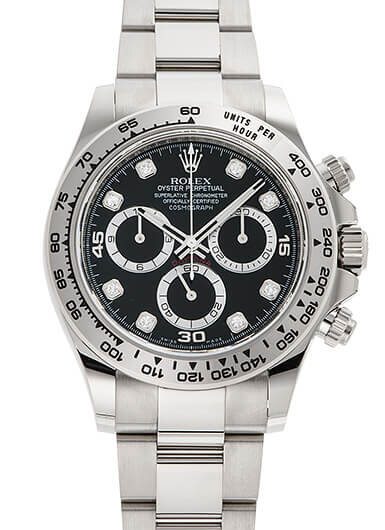 Rolex Cosmograph Daytona Black Dial with Diamonds 18K White Gold Watch 116509