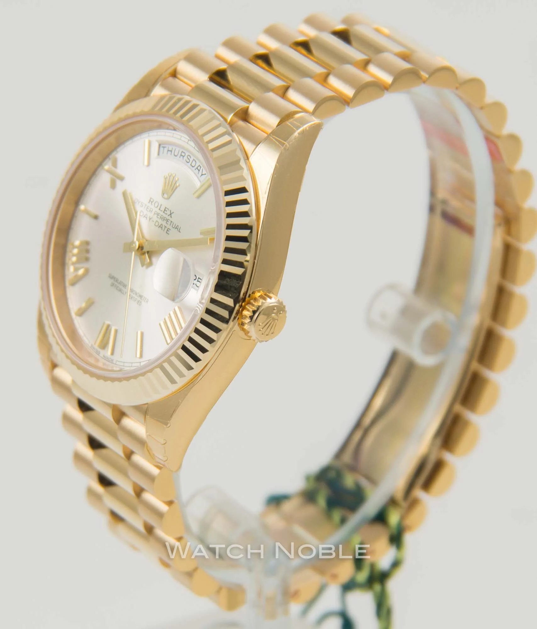 Rolex Day-Date 40mm Silver Roman Dial 18K Yellow Gold President 228238 