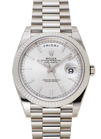 Day-Date 40 White Gold Silver Striped Index Dial 228239