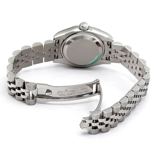 Rolex Lady Datejust 26mm Black Jubilee Diamond Dial 18k White Gold Fluted Bezel Steel Jubilee Bracelet 179174 