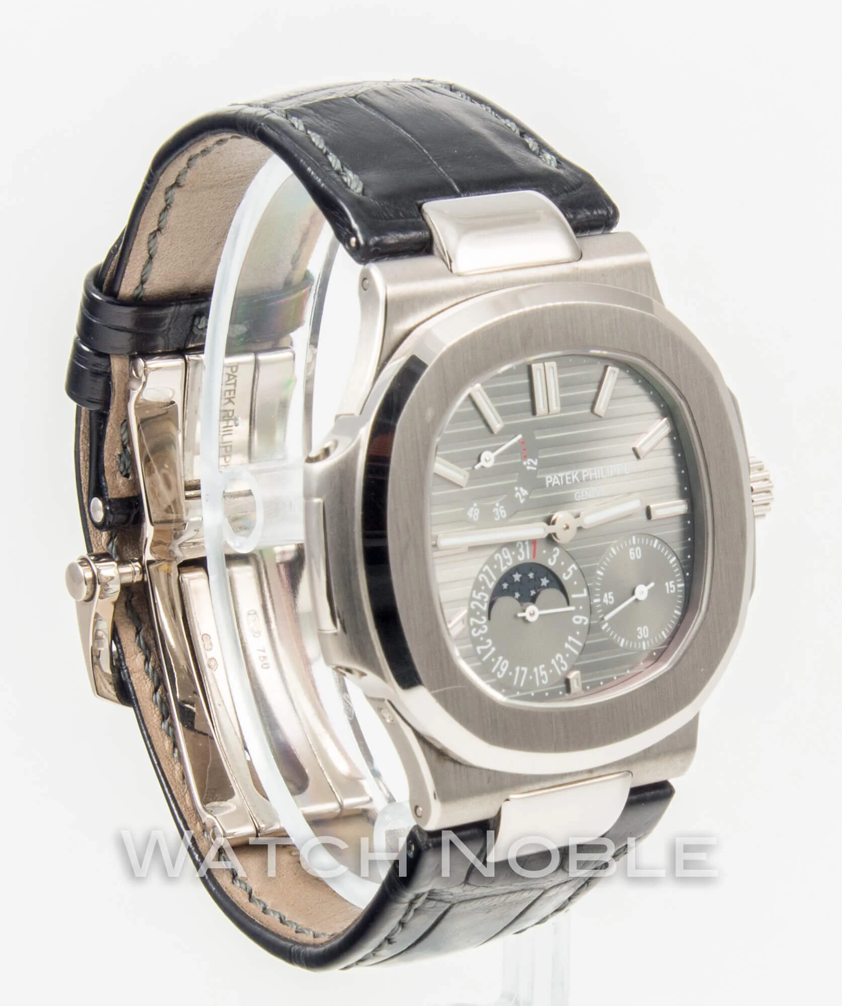 Patek Philippe Nautilus 5712G-001 White Gold on Black Croc Band Mens for sale (SOLD)