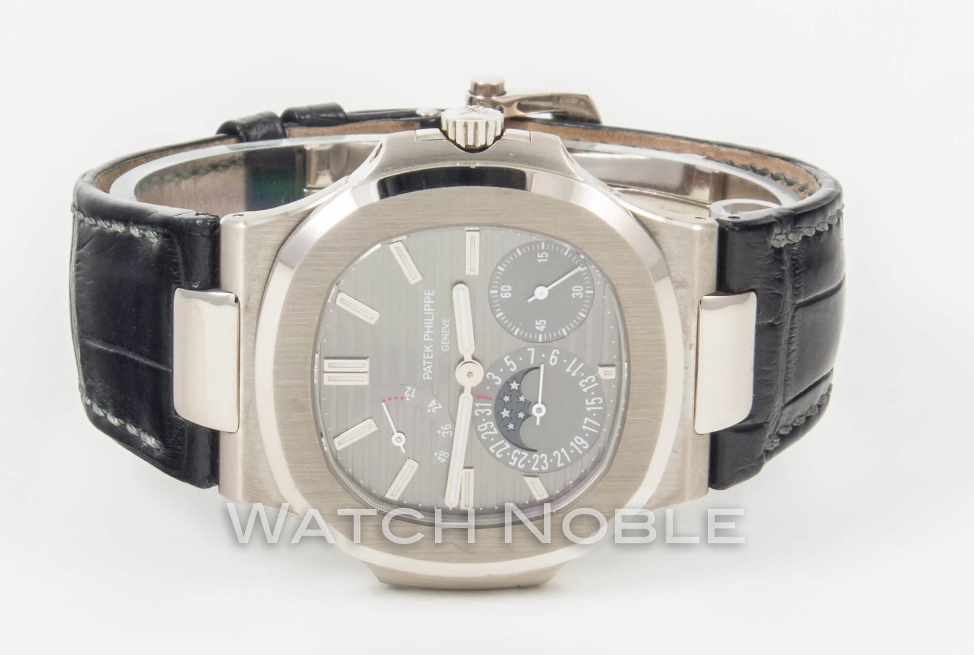 Patek Philippe Nautilus 5712G-001 White Gold on Black Croc Band Mens for sale (SOLD)