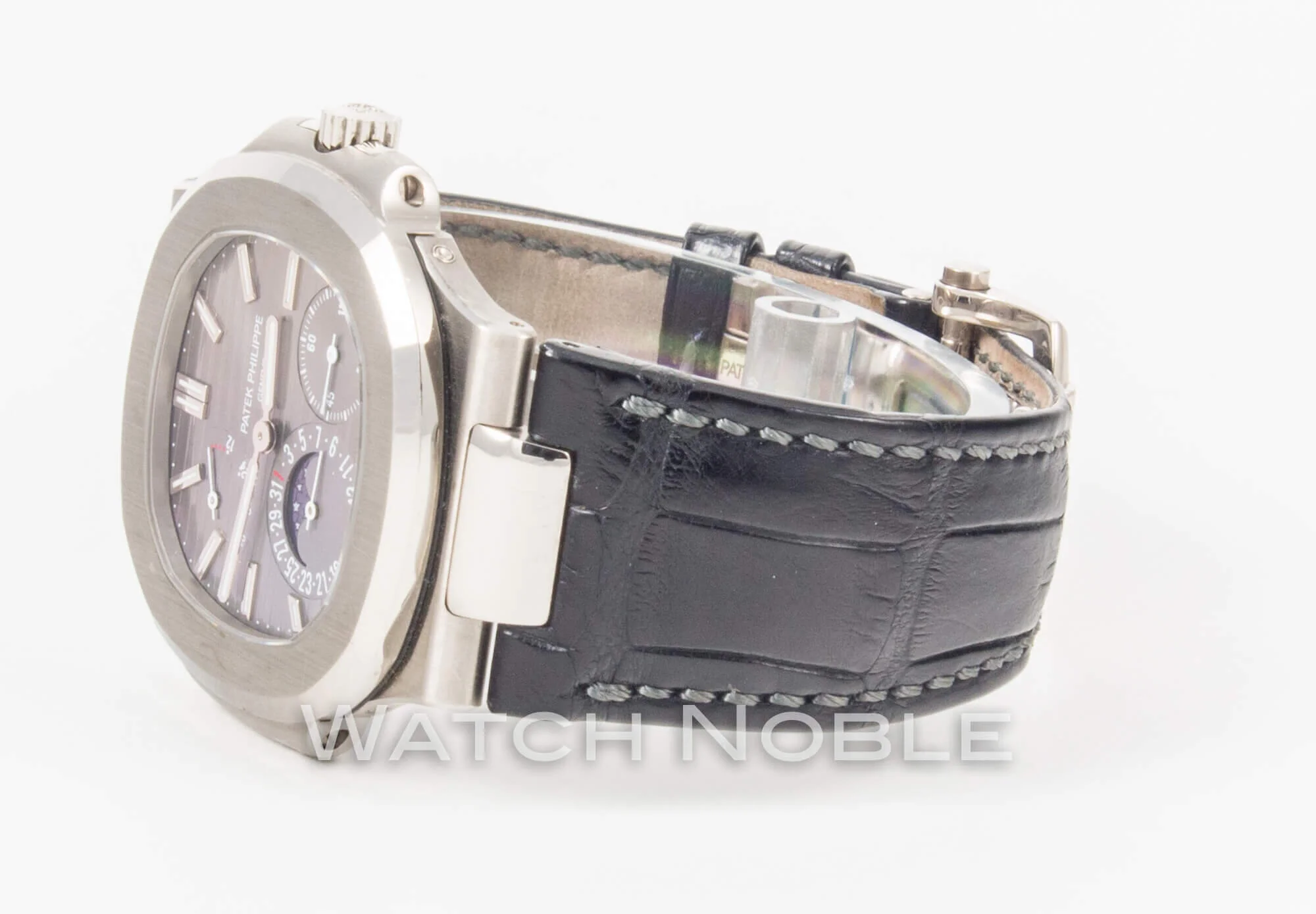 Patek Philippe Nautilus 5712G-001 White Gold on Black Croc Band Mens for sale (SOLD)