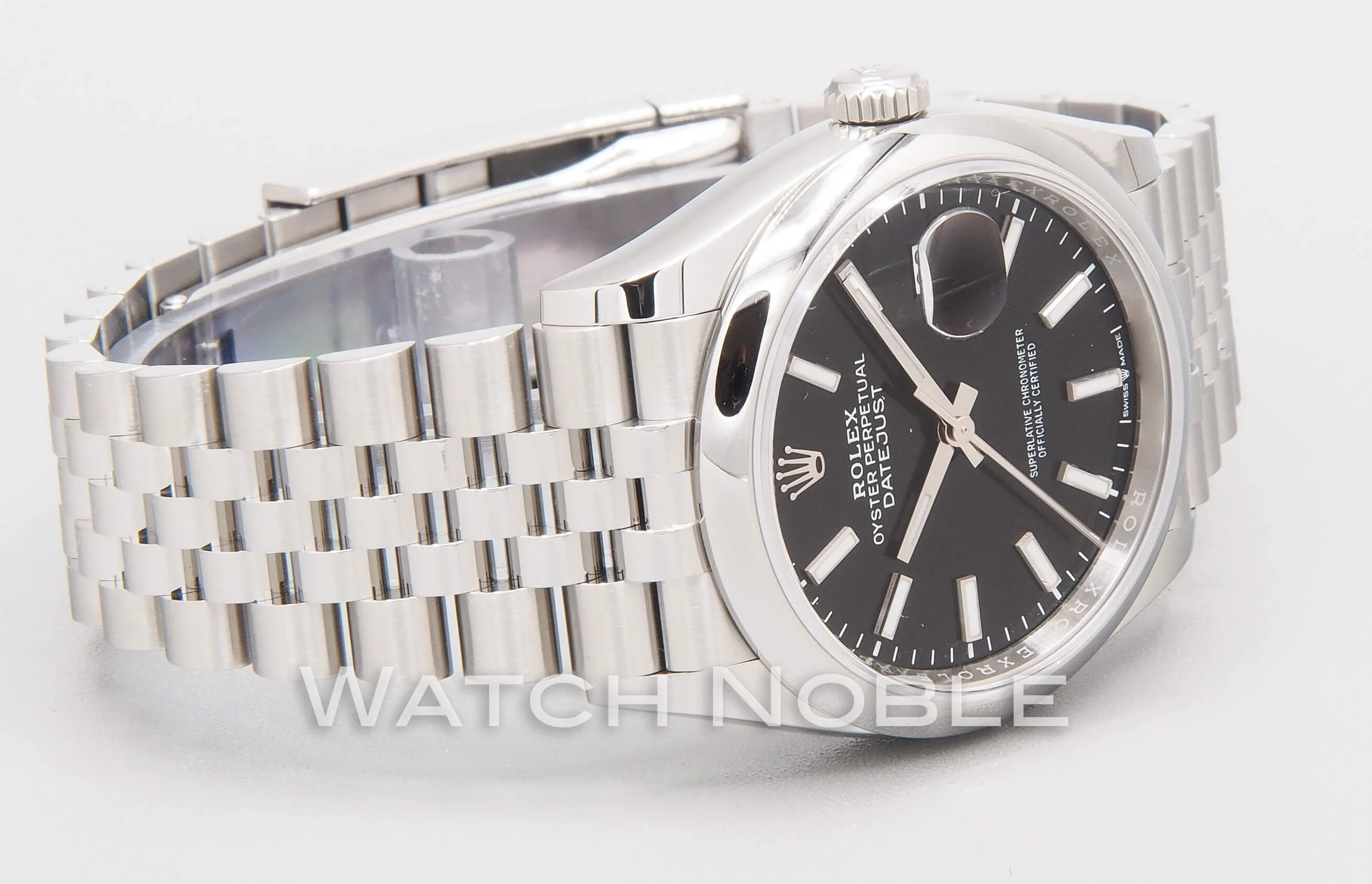 Rolex Datejust 36mm 126200 Black Index Dial Domed Bezel on Jubilee Bracelet