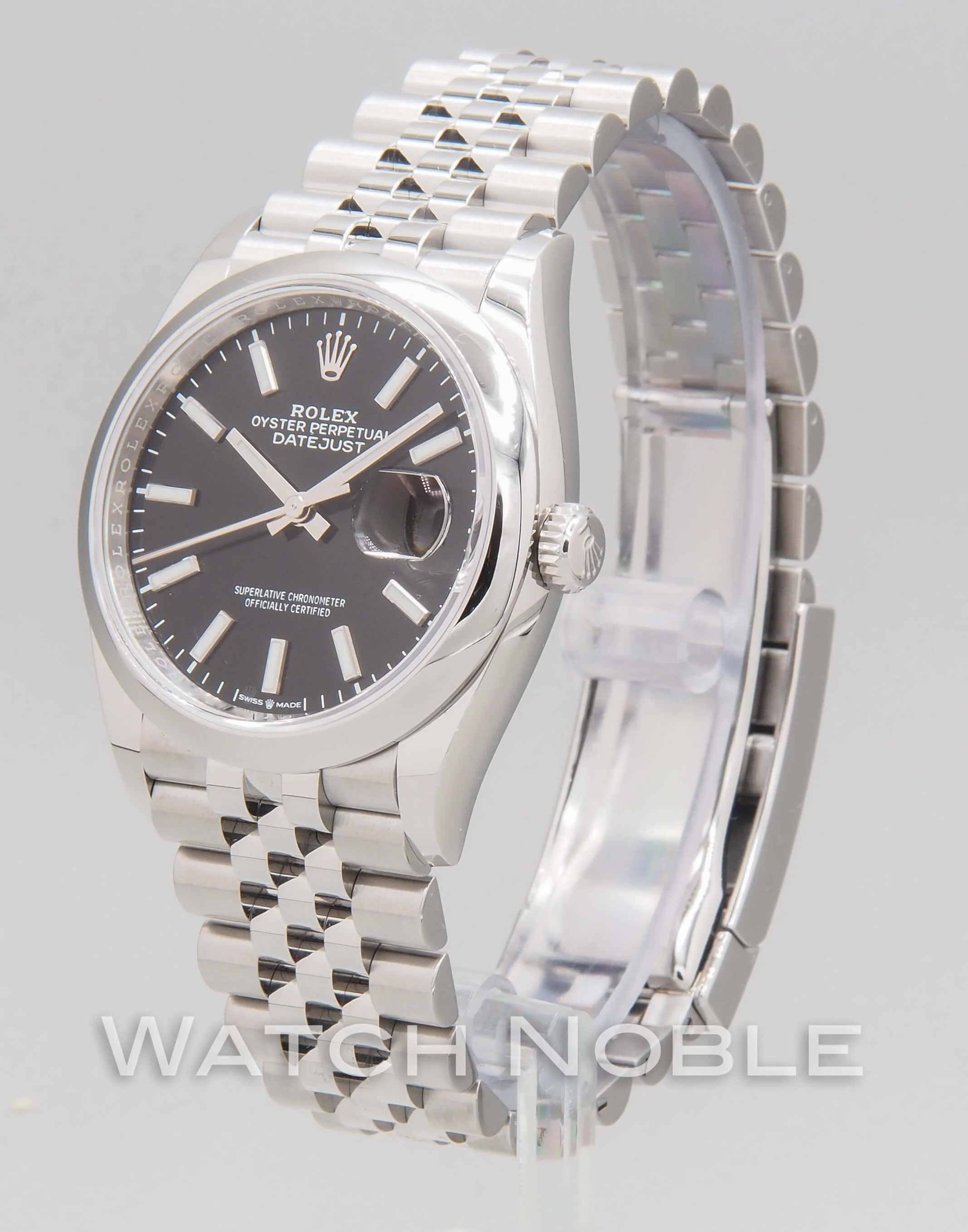 Rolex Datejust 36mm 126200 Black Index Dial Domed Bezel on Jubilee Bracelet