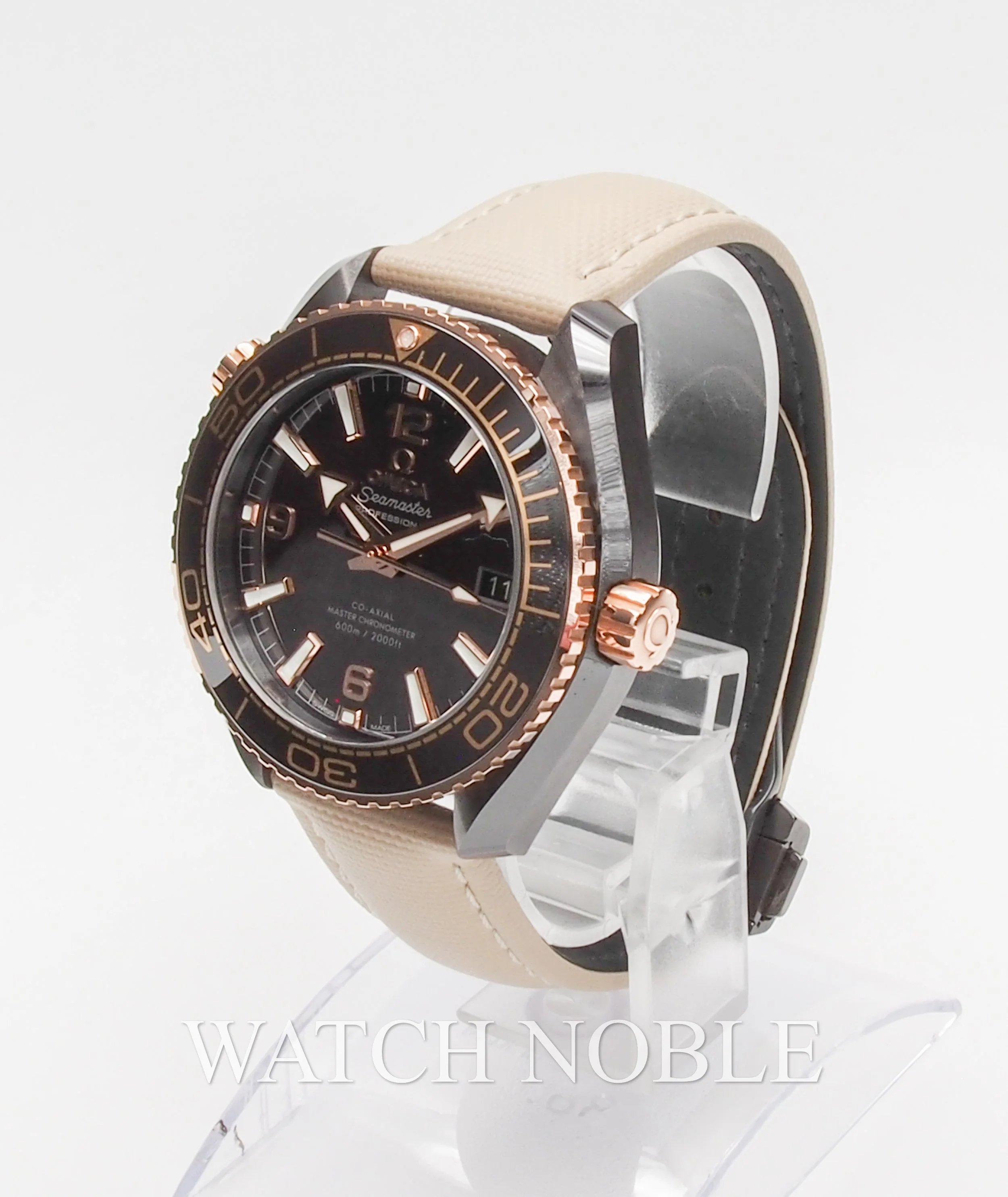 Pre-owned Omega Seamaster Planet Ocean 600M Brown Dial Ceramic/ Rose Gold 39.5mm 215.62.40.20.13.001