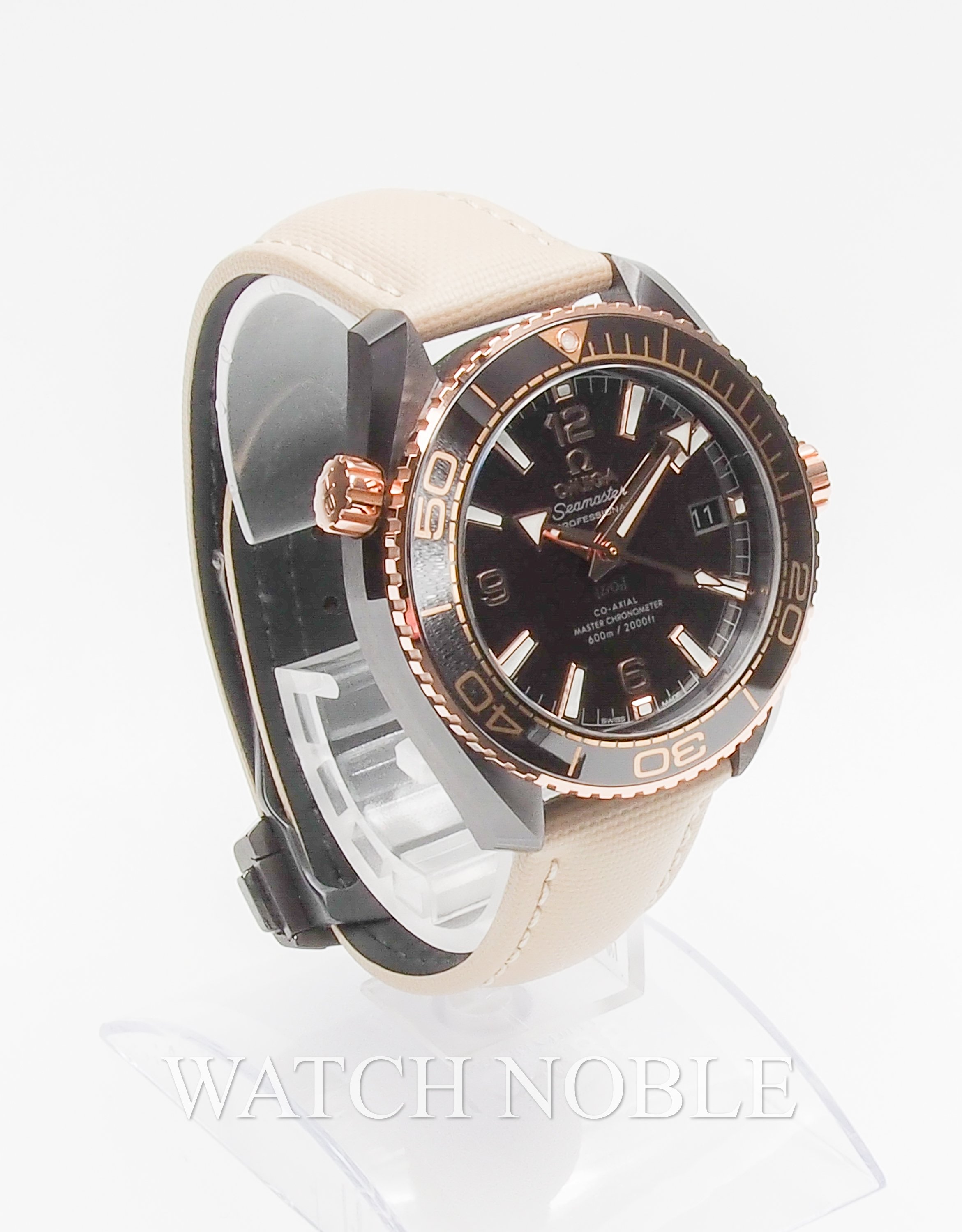 Pre-owned Omega Seamaster Planet Ocean 600M Brown Dial Ceramic/ Rose Gold 39.5mm 215.62.40.20.13.001