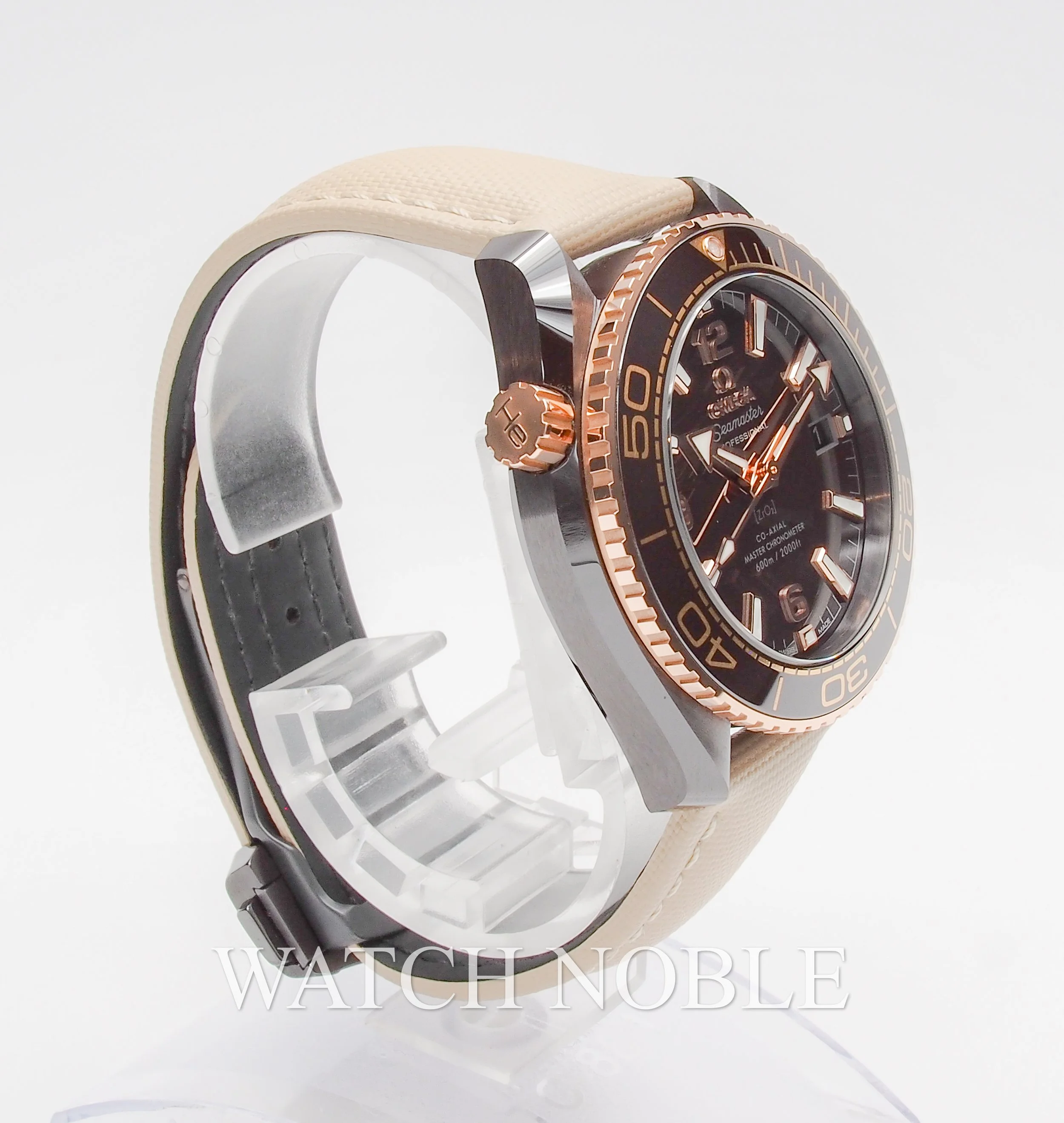 Pre-owned Omega Seamaster Planet Ocean 600M Brown Dial Ceramic/ Rose Gold 39.5mm 215.62.40.20.13.001